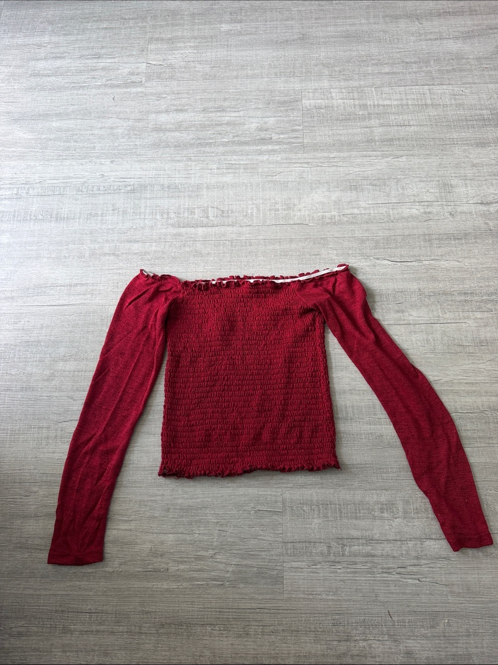 UK2LA Women's Off-Shoulder Smocked Sweater Top - Red